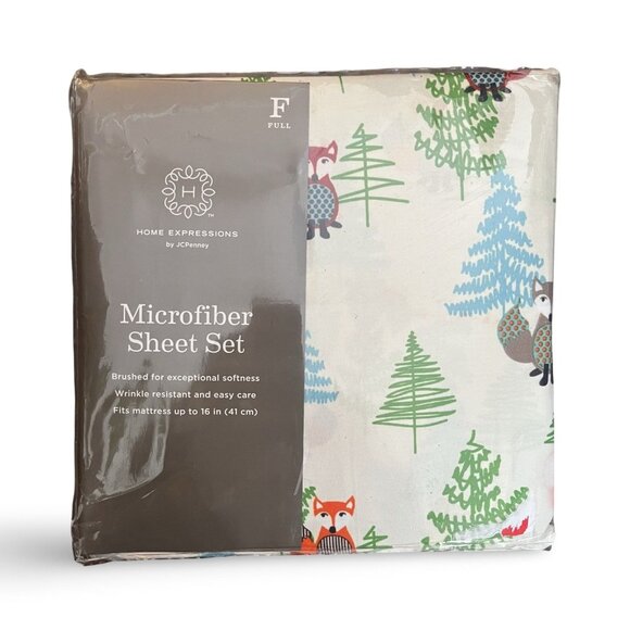 Home Expressions Microfiber Full Set Fox Forest‎ Sheets Pillowcase Child NEW - Picture 1 of 4